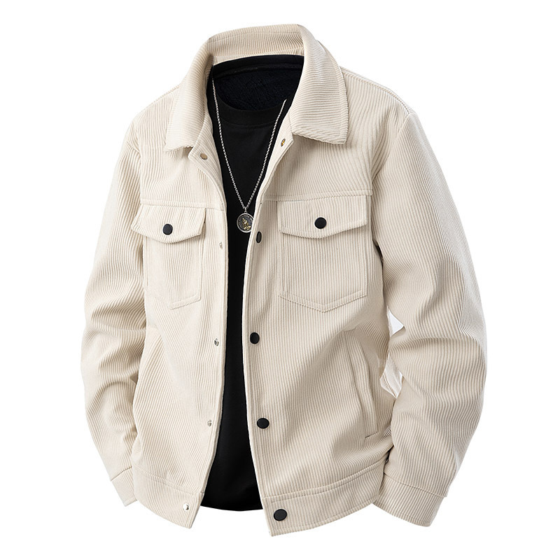 Corduroy Jacket For Men, Spring And Autumn Trendy Versatile Casual Workwear Coat, Stylish And Breathable, Wear-Resistant, Multi-Pocket, Wrinkle-Resistant, Windproof Turn-Down Collar Jacket.