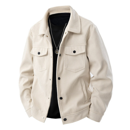 Corduroy Jacket For Men, Spring And Autumn Trendy Versatile Casual Workwear Coat, Stylish And Breathable, Wear-Resistant, Multi-Pocket, Wrinkle-Resistant, Windproof Turn-Down Collar Jacket.