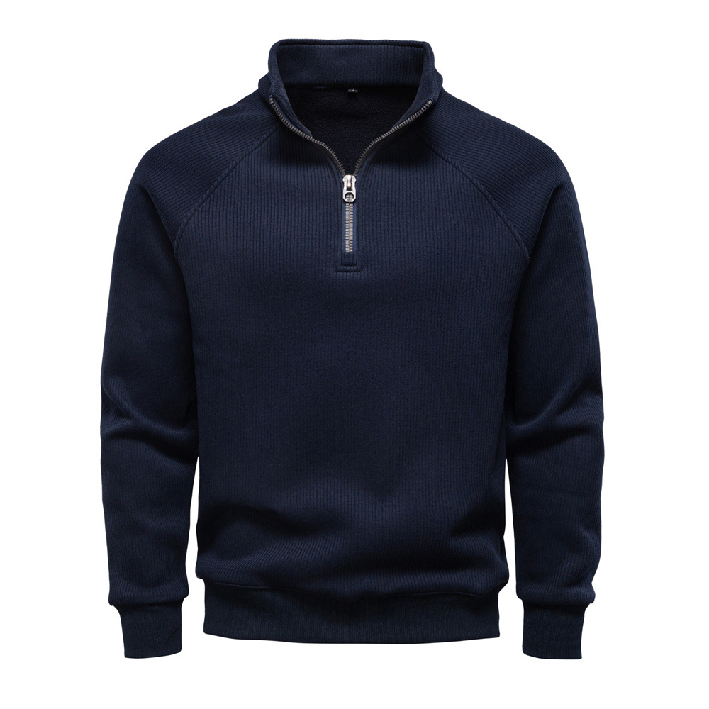 Men's Autumn/Winter Half-Zip Hoodie – Stand Collar Fleece Lined Sweatshirt, Trendy & Versatile, Ideal for Casual Layering