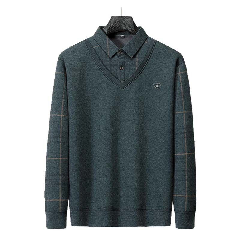 Men's Faux Two-Piece Shirt – Winter Fleece Lined, Thickened Collared Base Layer, Warm & Versatile for Everyday Wear