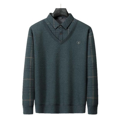 Men's Faux Two-Piece Shirt – Winter Fleece Lined, Thickened Collared Base Layer, Warm & Versatile for Everyday Wear