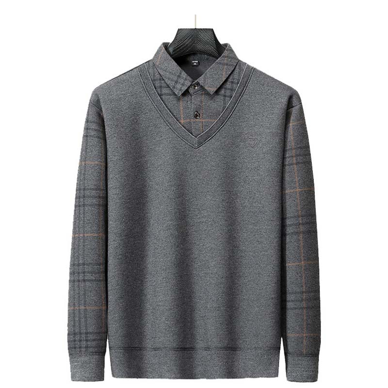 Men's Faux Two-Piece Shirt – Winter Fleece Lined, Thickened Collared Base Layer, Warm & Versatile for Everyday Wear