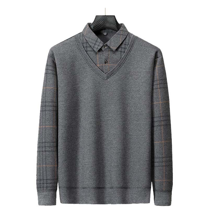 Men's Faux Two-Piece Shirt – Winter Fleece Lined, Thickened Collared Base Layer, Warm & Versatile for Everyday Wear