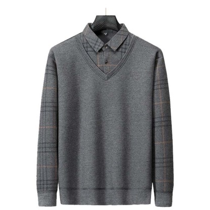 Men's Faux Two-Piece Shirt – Winter Fleece Lined, Thickened Collared Base Layer, Warm & Versatile for Everyday Wear