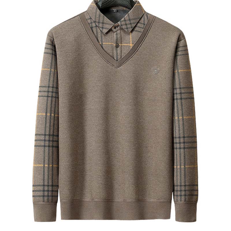 Men's Faux Two-Piece Shirt – Winter Fleece Lined, Thickened Collared Base Layer, Warm & Versatile for Everyday Wear