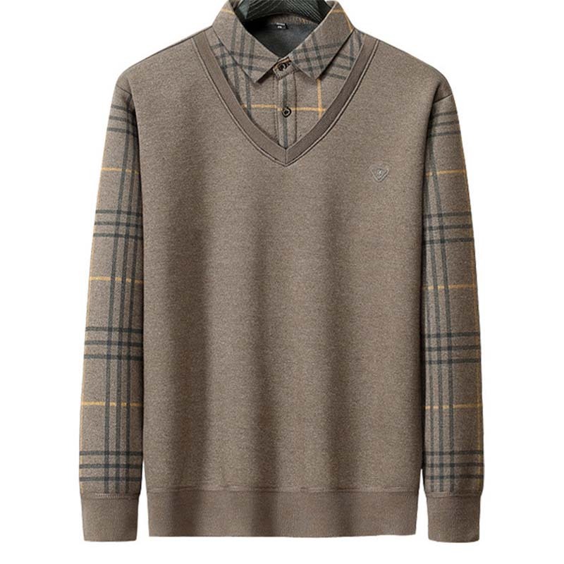 Men's Faux Two-Piece Shirt – Winter Fleece Lined, Thickened Collared Base Layer, Warm & Versatile for Everyday Wear