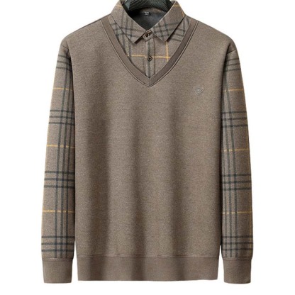 Men's Faux Two-Piece Shirt – Winter Fleece Lined, Thickened Collared Base Layer, Warm & Versatile for Everyday Wear