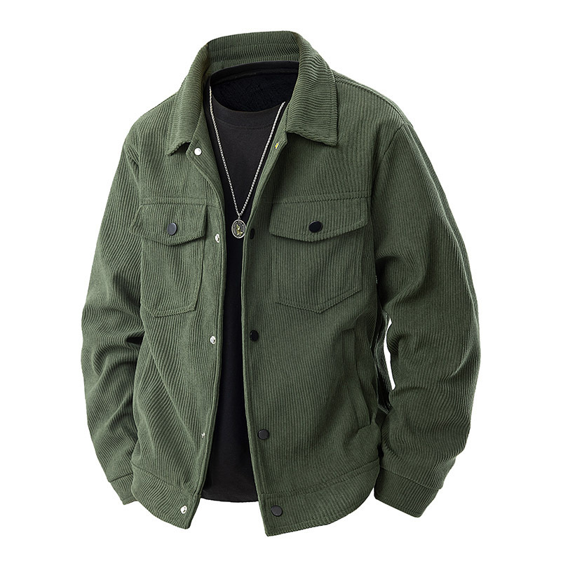 Corduroy Jacket For Men, Spring And Autumn Trendy Versatile Casual Workwear Coat, Stylish And Breathable, Wear-Resistant, Multi-Pocket, Wrinkle-Resistant, Windproof Turn-Down Collar Jacket.