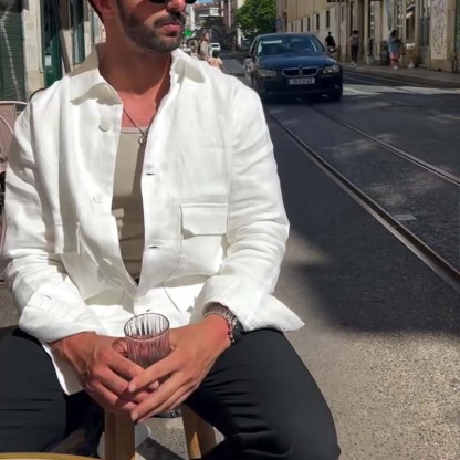 Spring Fall New Men's Casual Twill Shirt Jacket with Double Pockets Long Sleeve Relaxed Fit