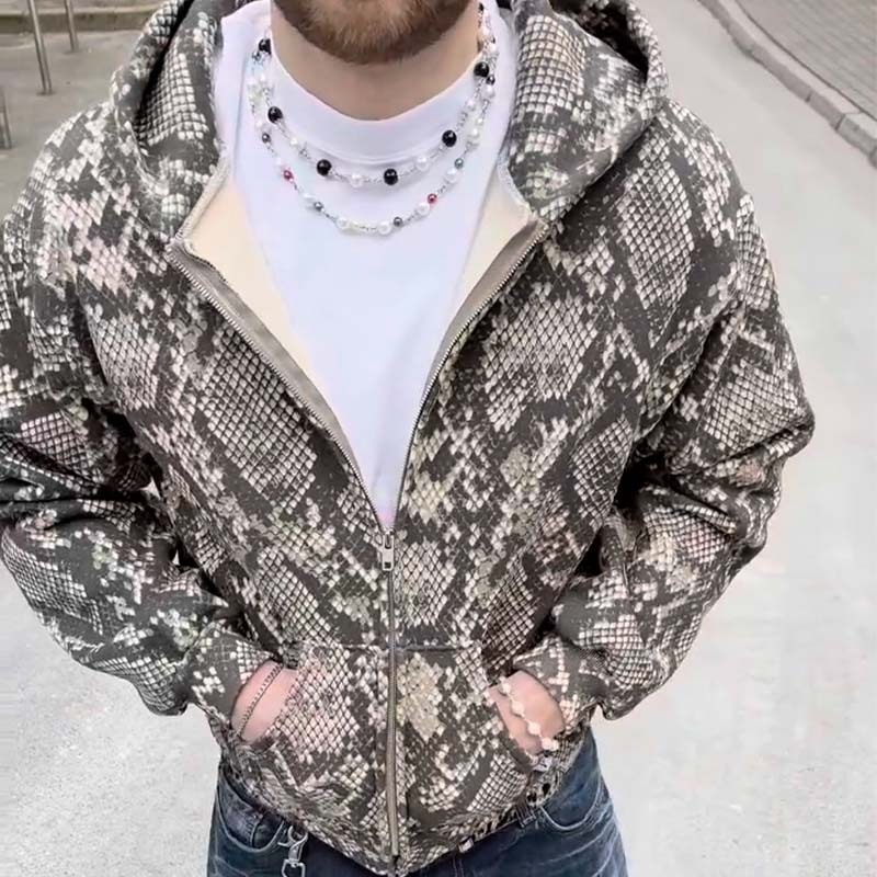 Unisex Python Print Digital Hoodie | Loose Fit Pullover Zipper Sweatshirt, Trendy & Casual, Must-Have Versatile Piece