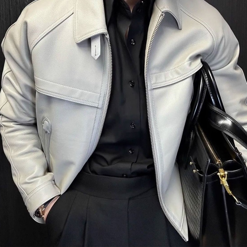 Men’s Fashion Short Leather Jacket Fall Winter Patchwork Moto Style Casual Lapel Outerwear