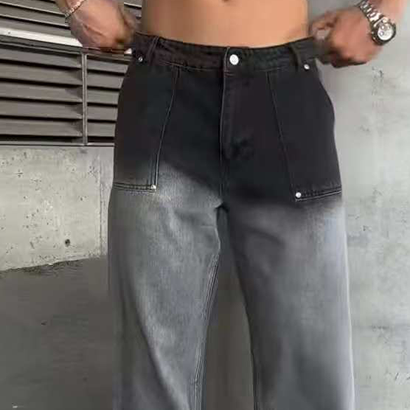 Casual Trend Men's Loose - Fit Wide - Leg Straight Jeans: Full - Length Denim Trousers