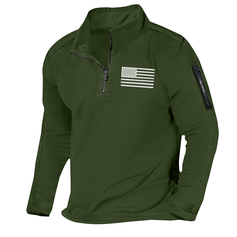 Men's USA Flag Graphic Pocket Pullover American Patriotic 1/4 Zip Stand Collar Long Sleeve Sweatshirts