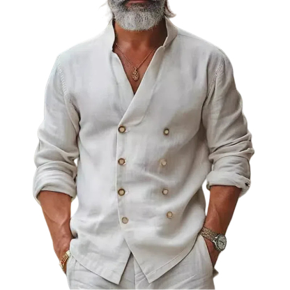 Men's Shirt Linen Shirt Button Up Shirt Band Collar Shirt Daily Clothing Apparel