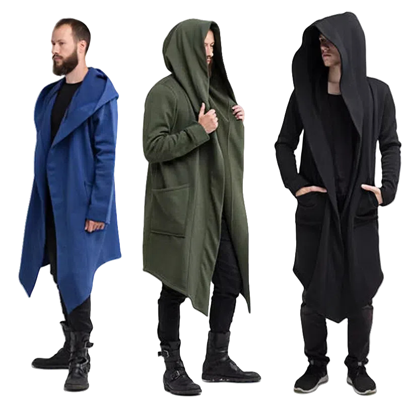 Men Outwear Hooded Coat Long Trench Jacket Warm Casual Cloak Cape