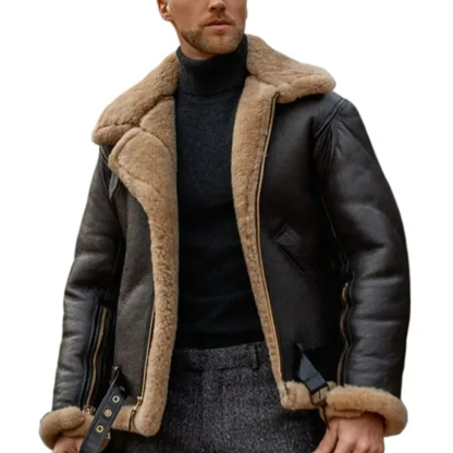 Men's Thickened Dark Coffee Fur Integrated Long Sleeve Fur Jacket