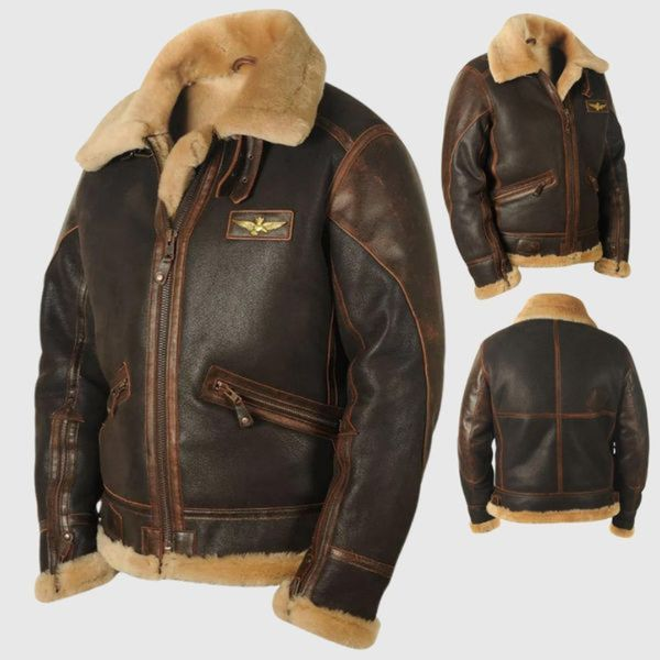 Autumn and winter brown lapel zipper pocket zipper fit trendy casual leather jacket