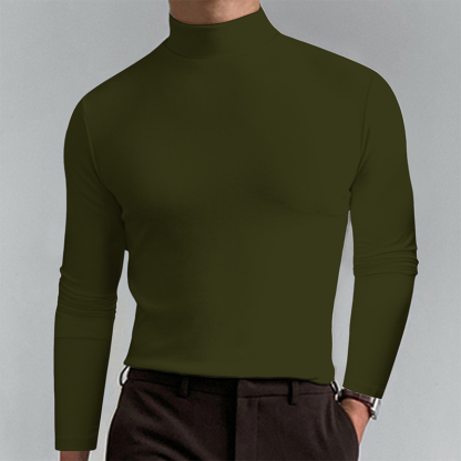 Premium Men's Solid Color High-Neck Long-Sleeve Top: Ideal Base Layer for Cold Seasons