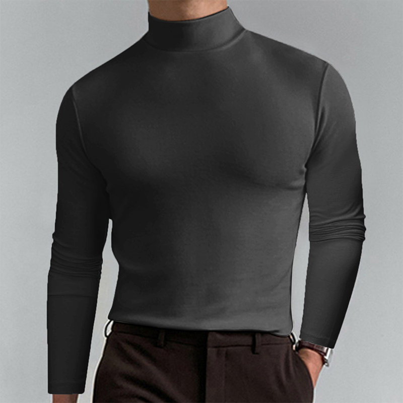 Premium Men's Solid Color High-Neck Long-Sleeve Top: Ideal Base Layer for Cold Seasons