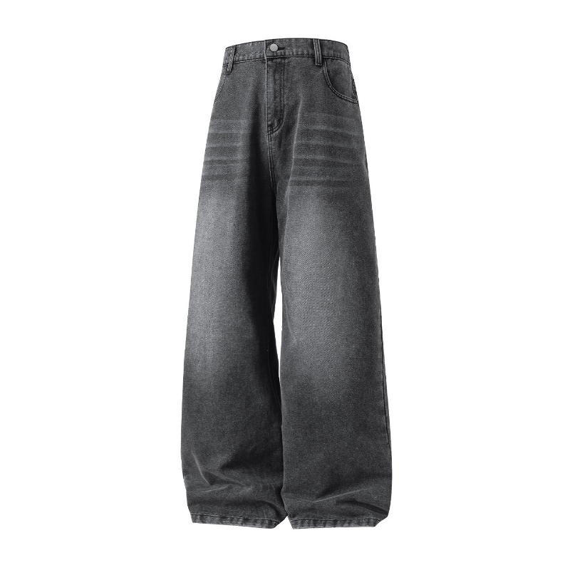 American - Inspired Men's Fall Jeans: Vintage - Washed, Straight - Cut, Loose Long Denim Trousers