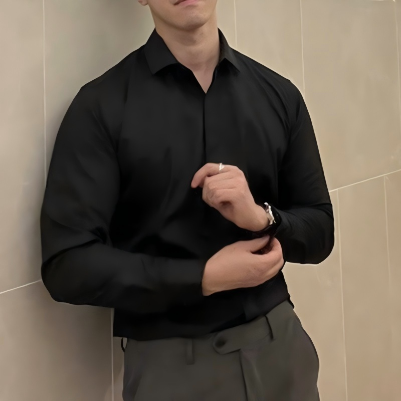 Men's Premium Solid - Color British - Inspired Long - Sleeve Shirt: Hidden Placket, Wrinkle - Resistant, Lightweight Business Casual