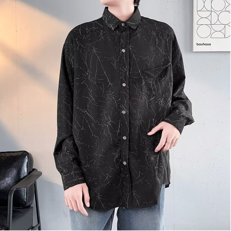 Fall Men's Shirt: Edgy Artistic Print, High - End Versatile Casual Button - Up