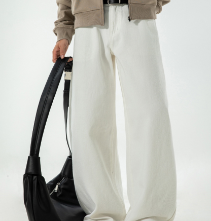 American - Inspired Men's Fall Jeans: Vintage - Washed, Straight - Cut, Loose Long Denim Trousers