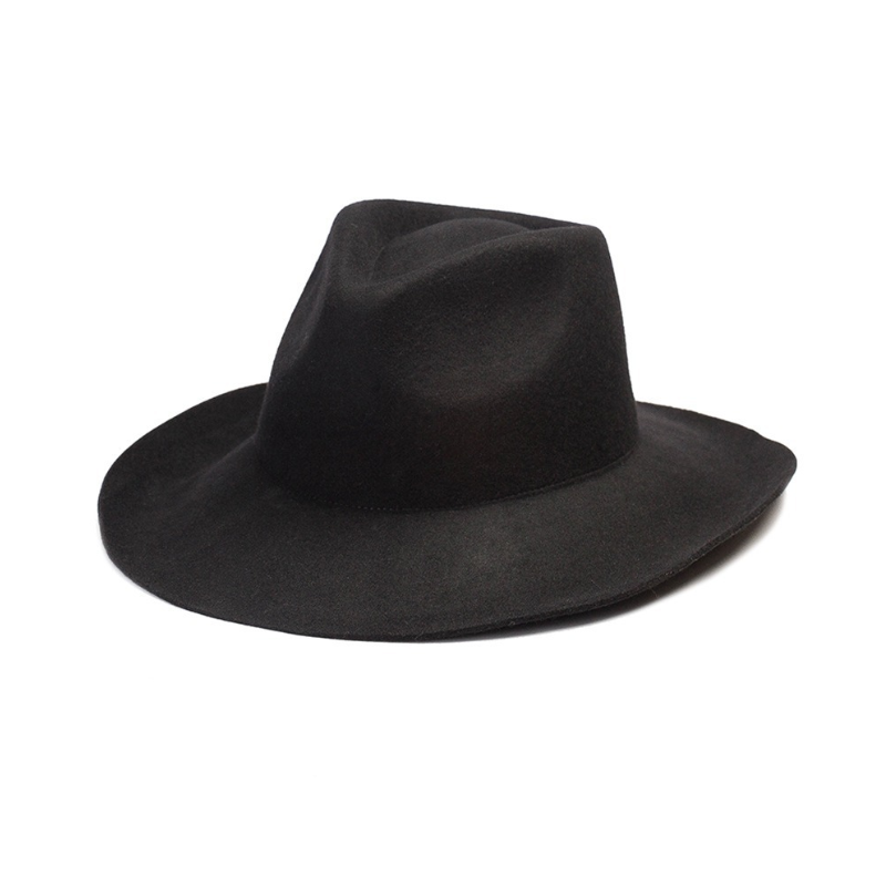 Men's Outdoor - Ready Autumn/Winter Wool Panama Hat: European - American Style, Curled - Brim Jazz - Top, Wide - Brim for Warmth