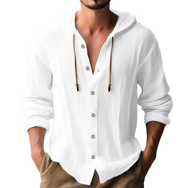 Men's Cotton And Linen Hooded Shirt