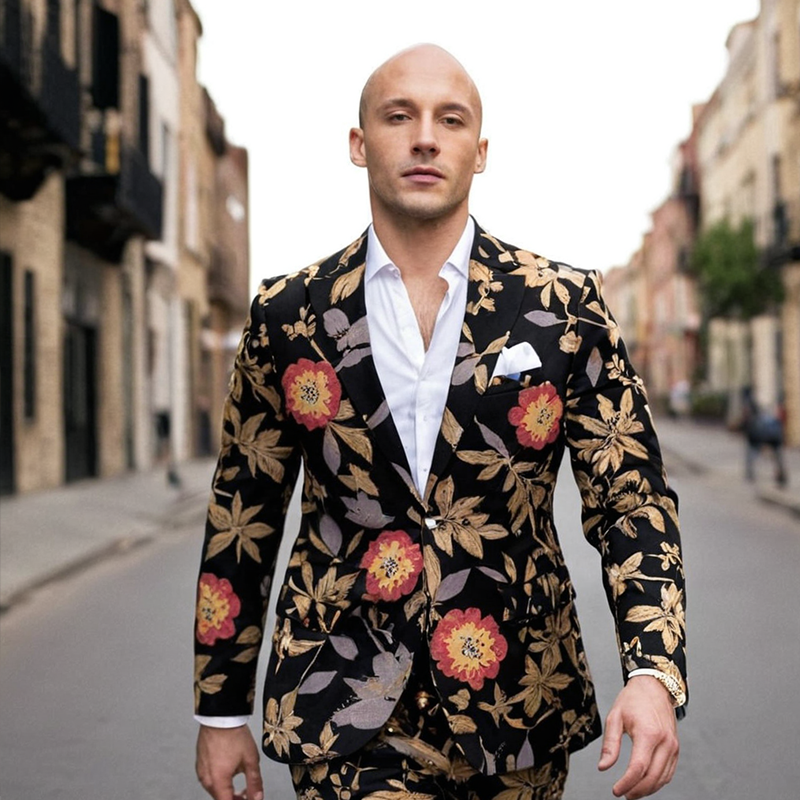 Botanical Elegance Men's Printed Blazer - Lightweight Floral Print Spring And Summer Blazer For Weddings And Casual Events
