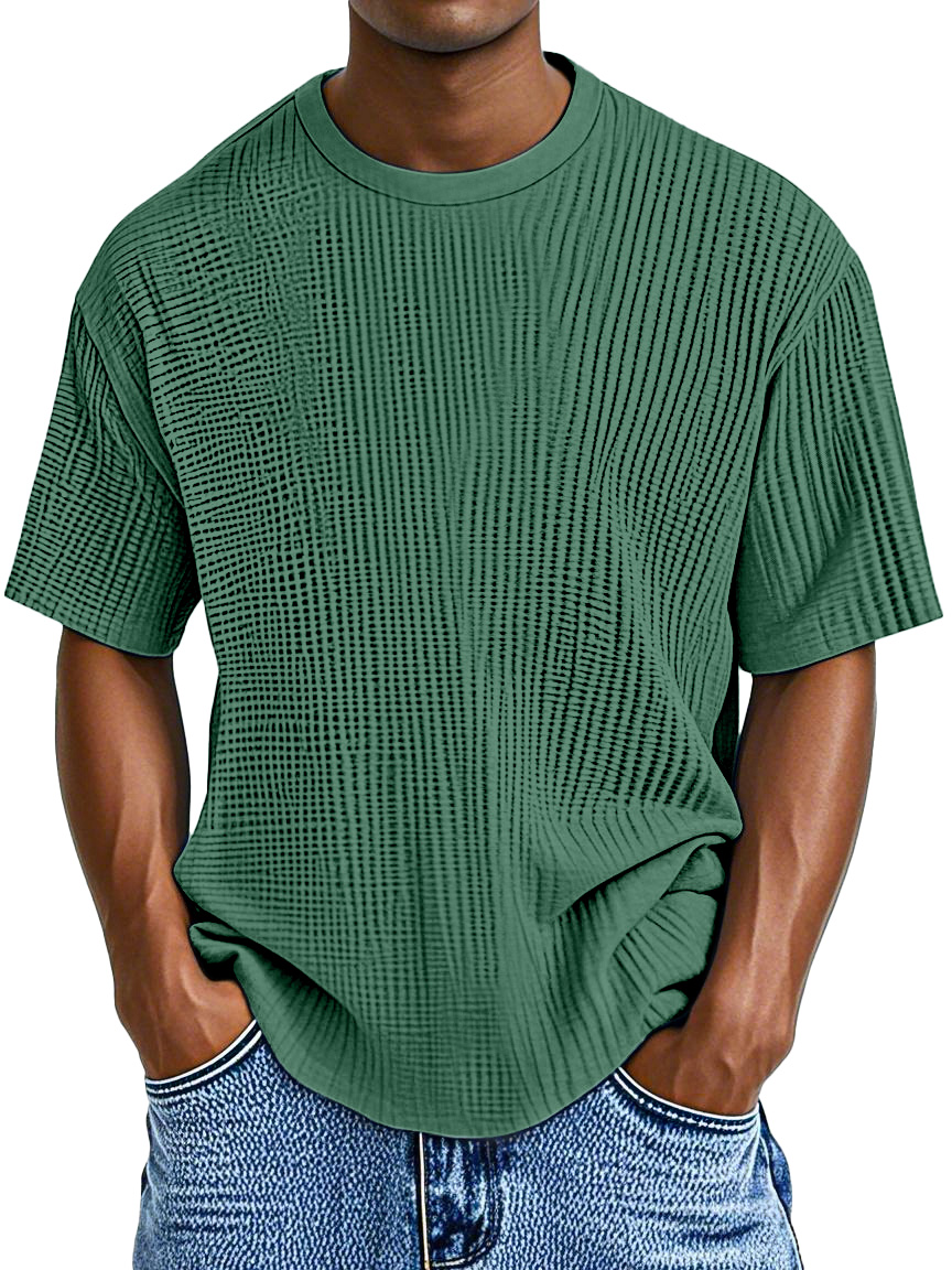 Men's Casual Solid Color Comfortable Waffle Short Sleeve T-shirt