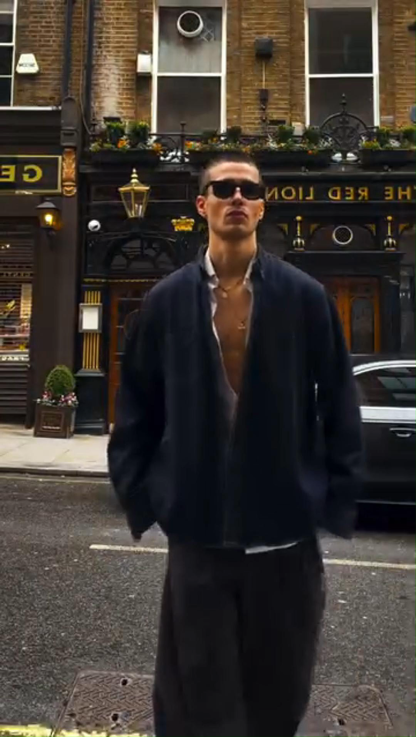 Cotton And Linen Wrinkled Shirt Men's High-End Loose Sunscreen Long-Sleeved Top Skin-Friendly Breathable Linen Shirt