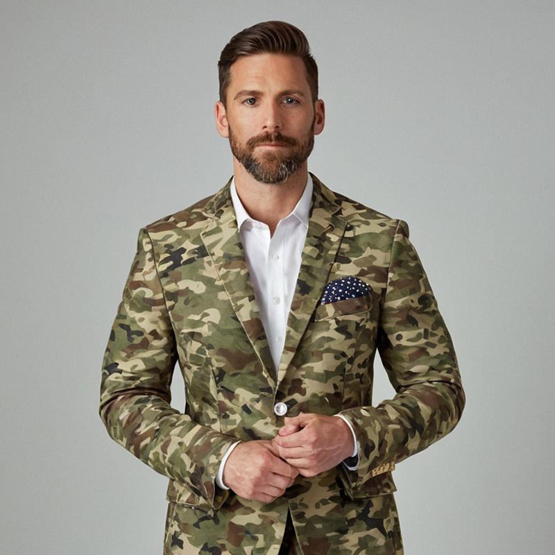 Men's Tactical Camo Print Blazer Modern Military Style For Streetwear & Casual Office Attire