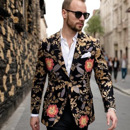 Botanical Elegance Men's Printed Blazer - Lightweight Floral Print Spring And Summer Blazer For Weddings And Casual Events