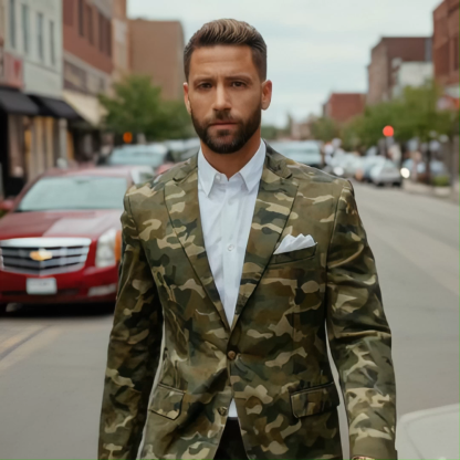 Men's Tactical Camo Print Blazer Modern Military Style For Streetwear & Casual Office Attire