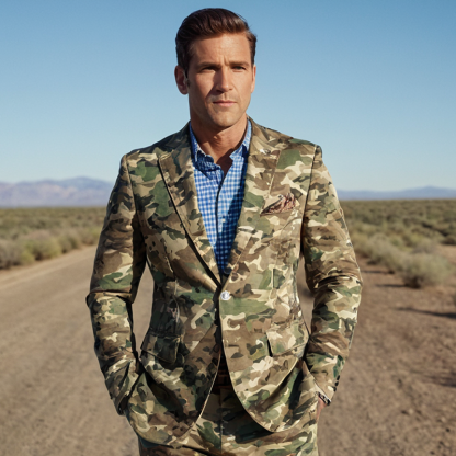Men's Tactical Camo Print Blazer Modern Military Style For Streetwear & Casual Office Attire