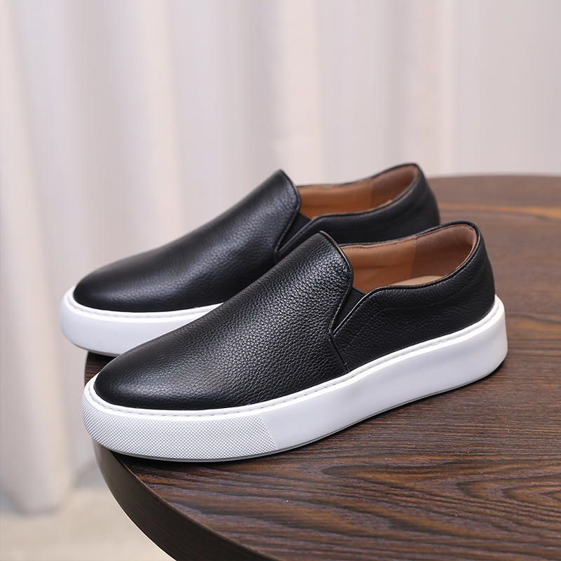 Men's Genuine Leather Casual White Loafers Slip-On Sneakers