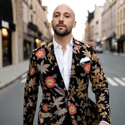 Botanical Elegance Men's Printed Blazer - Lightweight Floral Print Spring And Summer Blazer For Weddings And Casual Events
