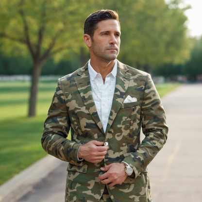 Men's Tactical Camo Print Blazer Modern Military Style For Streetwear & Casual Office Attire