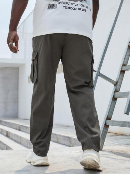 Men's Plus Size Plain Drawstring Waist Cargo Pants