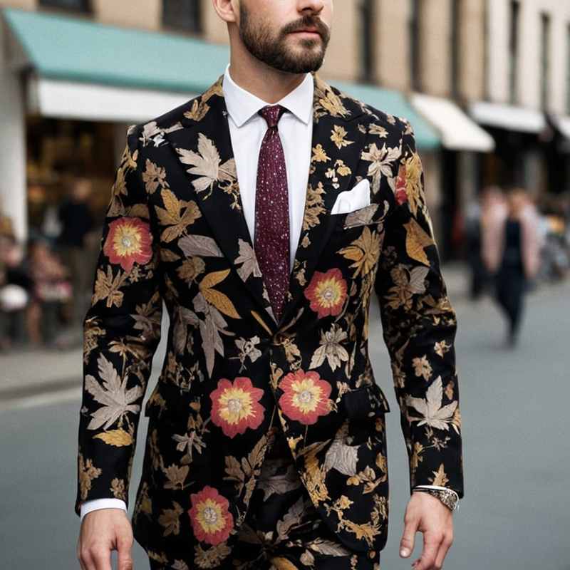 Botanical Elegance Men's Printed Blazer - Lightweight Floral Print Spring And Summer Blazer For Weddings And Casual Events