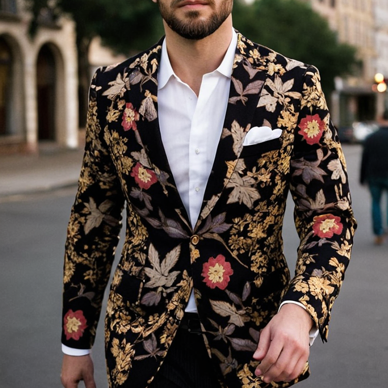 Botanical Elegance Men's Printed Blazer - Lightweight Floral Print Spring And Summer Blazer For Weddings And Casual Events