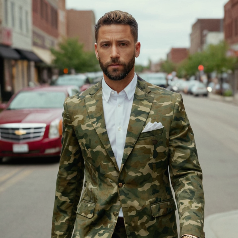 Men's Tactical Camo Print Blazer Modern Military Style For Streetwear & Casual Office Attire