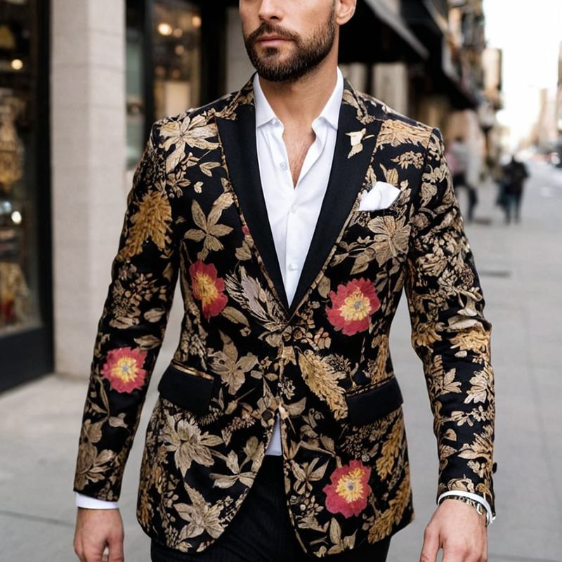 Botanical Elegance Men's Printed Blazer - Lightweight Floral Print Spring And Summer Blazer For Weddings And Casual Events