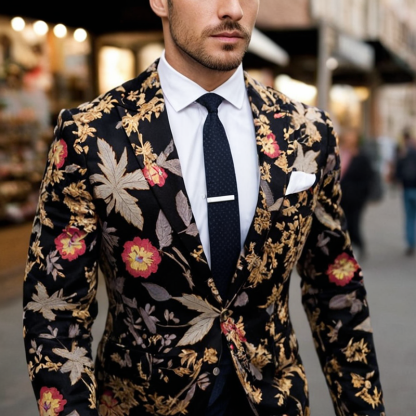 Botanical Elegance Men's Printed Blazer - Lightweight Floral Print Spring And Summer Blazer For Weddings And Casual Events