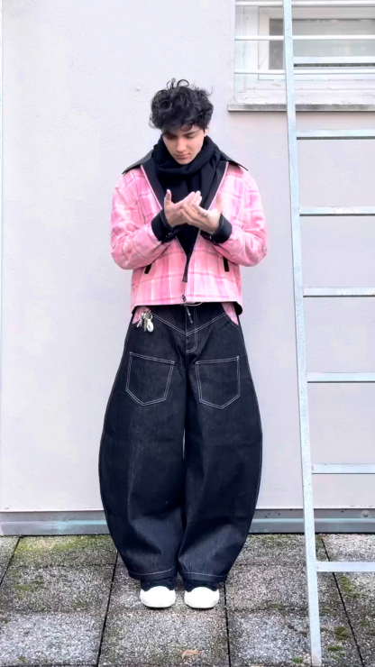 Unisex Checkered Wide-Leg Jeans – Vintage Loose Fit Straight Denim Pants for Casual and Streetwear Style