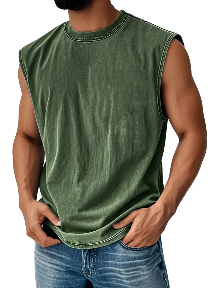 Men's Retro Round Neck Casual Solid Color Sleeveless Vest