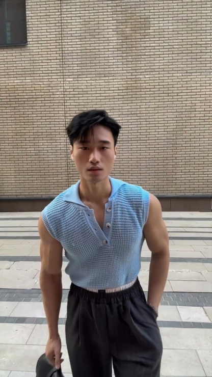 Summer Sleeveless Solid Color Hollow Loose Polo Collar Vest Sweater For Men