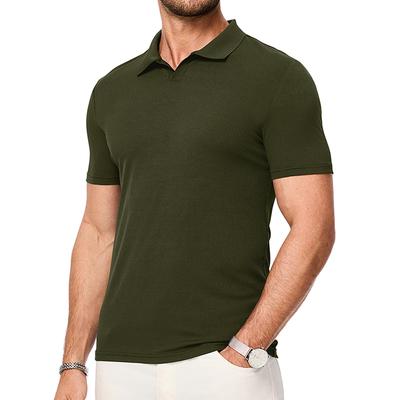 Men's Muscle V Neck Polo Shirts Casual Short Sleeve Slim Fit Ribbed Go