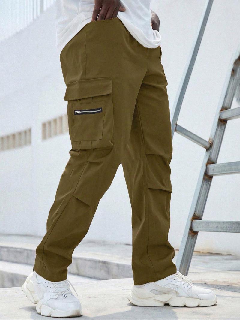 Men's Plus Size Plain Drawstring Waist Cargo Pants